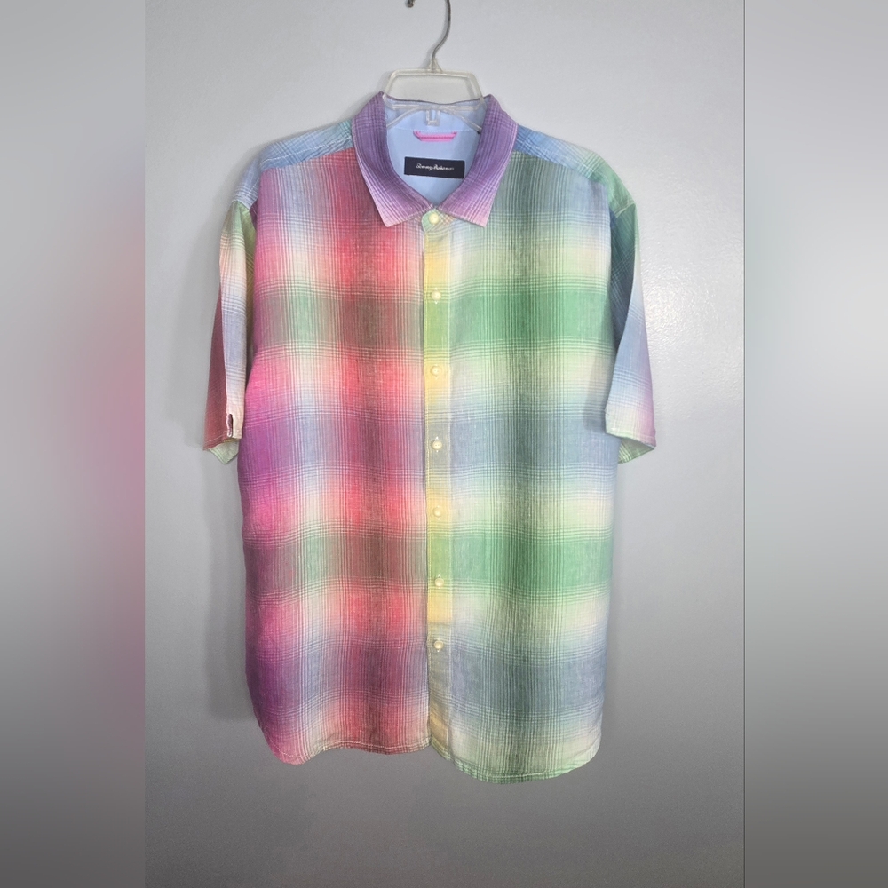 Tommy Bahama 100% Linen Multicolor Plaid Casual Shirt